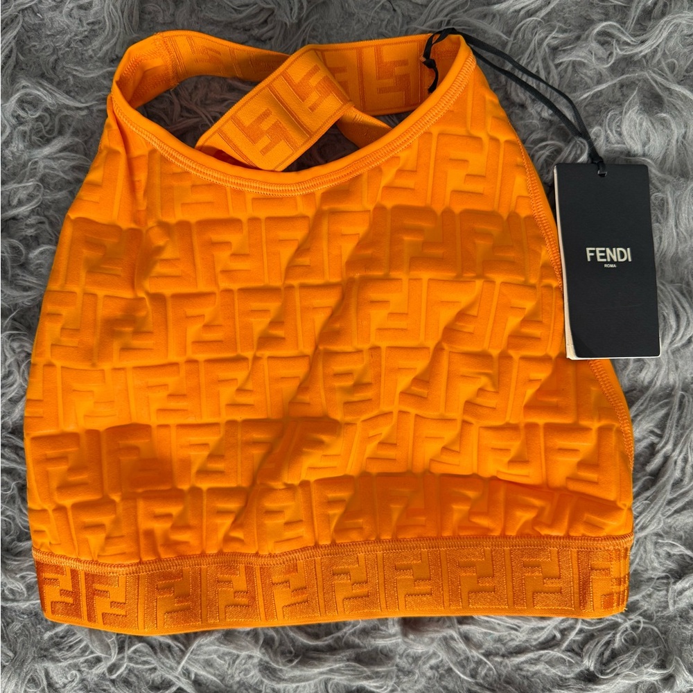 Fendi Orange Monogram FF Pattern Cropped Top